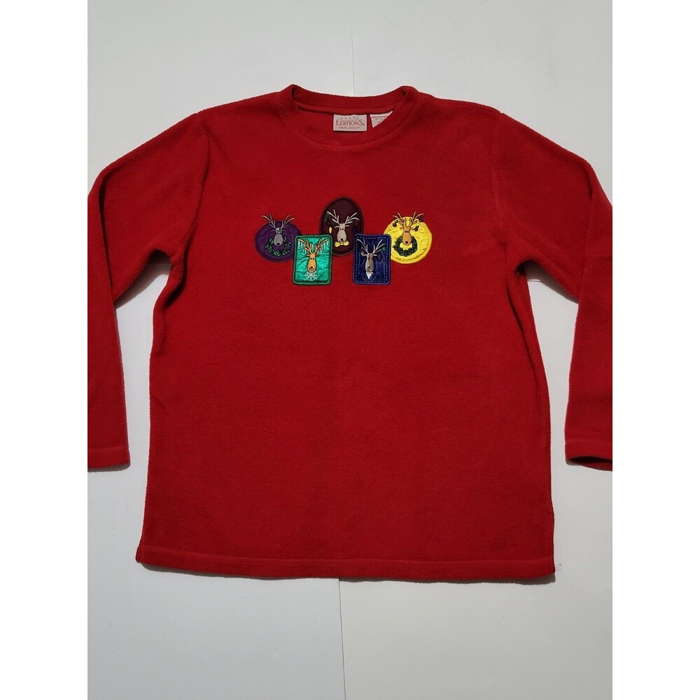 (#3) Womens Pullover By Basic Edition Size M Red With Deers  Christmas
